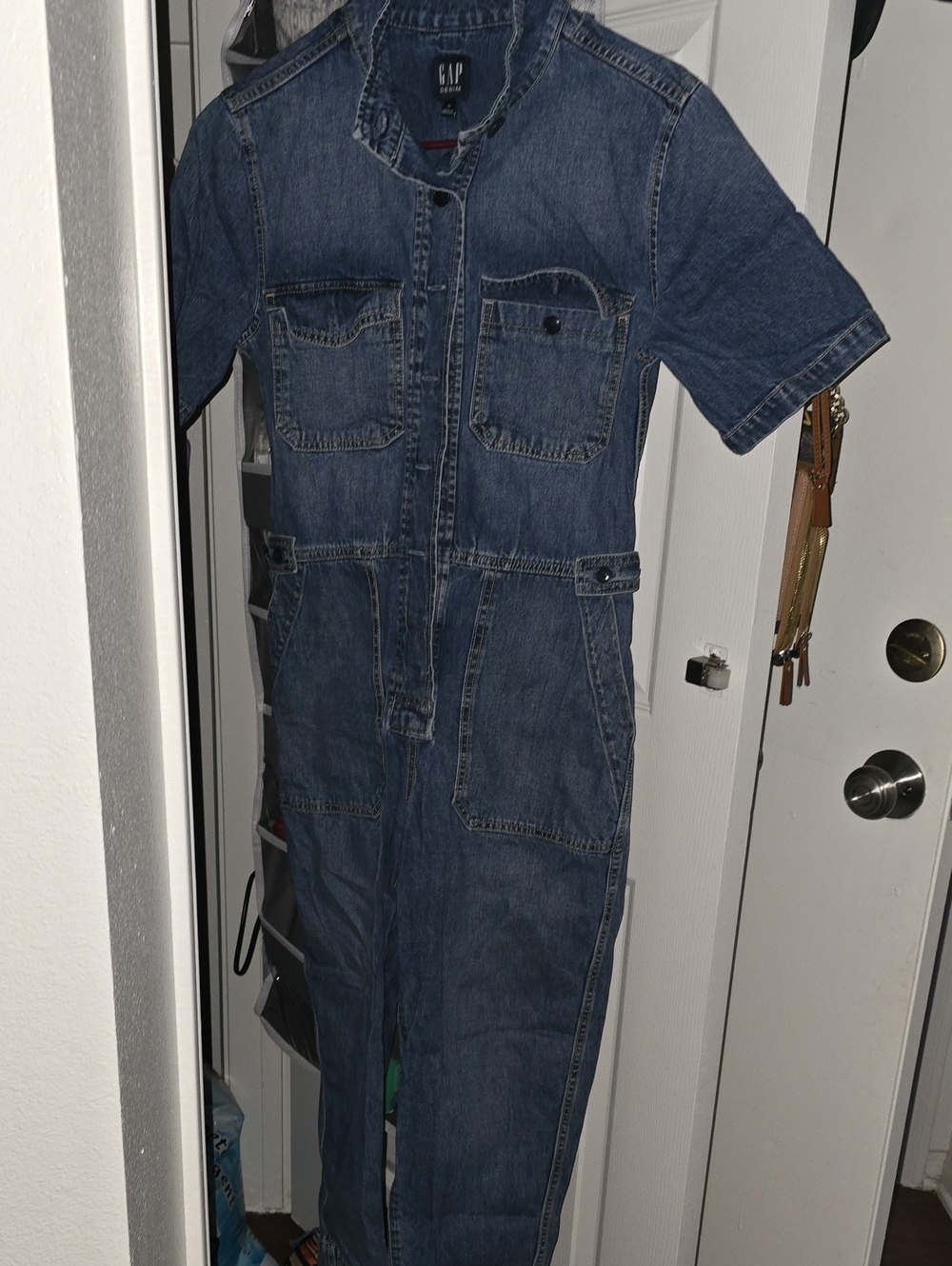 GAP Blue Denim Short Sleeve Utility Jumpsuit
